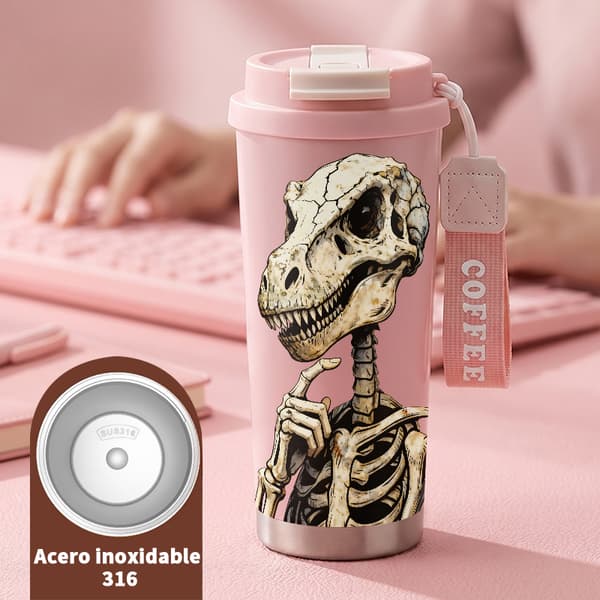 Termokopp 500ml 316 Rustfritt Stål Blomsterdesign Pink