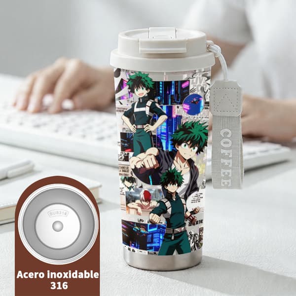 Kaffetermos 500ml Rostfritt Stål Konstnärlig Design, Isolerad kaffemugg, läckagesäker resemugg med lock White