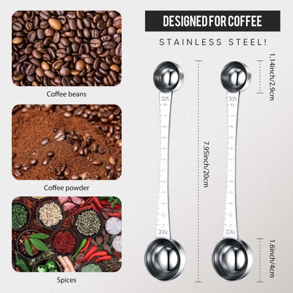 2 pieces of stainless steel coffee measuring spoon with mark