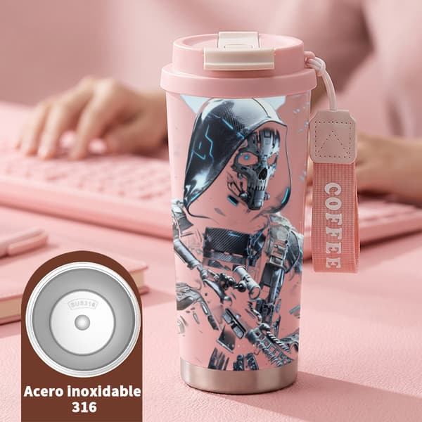Termokaffekrus 500ml Rustfrit Stål Abstrakt Design Pink