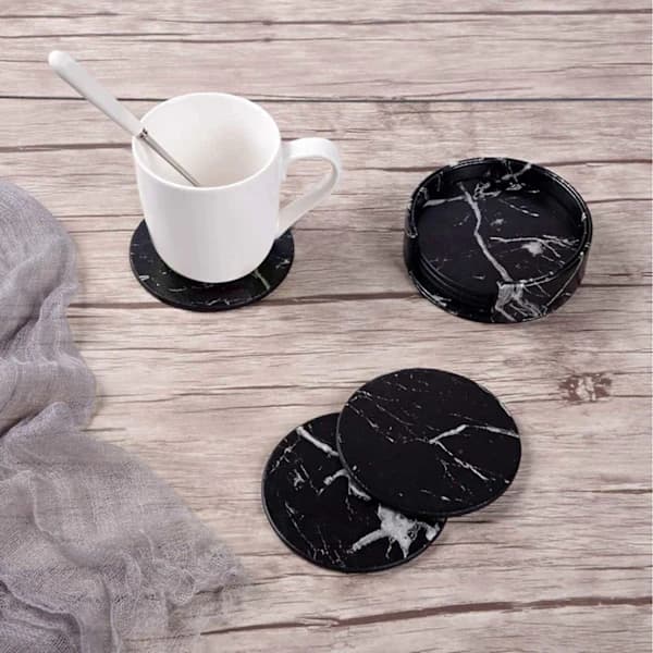 6-pak Vendbare Glasbrikker Sort Marmor PU med Holder sort
