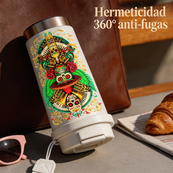 Termosmugg 500ml Rostfritt Stål Modern Design, Isolerad kaffemugg, läckagesäker resemugg med lock White
