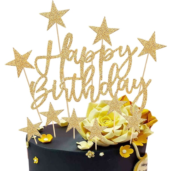 Guld tillykke med fødselsdagen Cake Topper, 2 sæt Cake Topper fødselsdag
