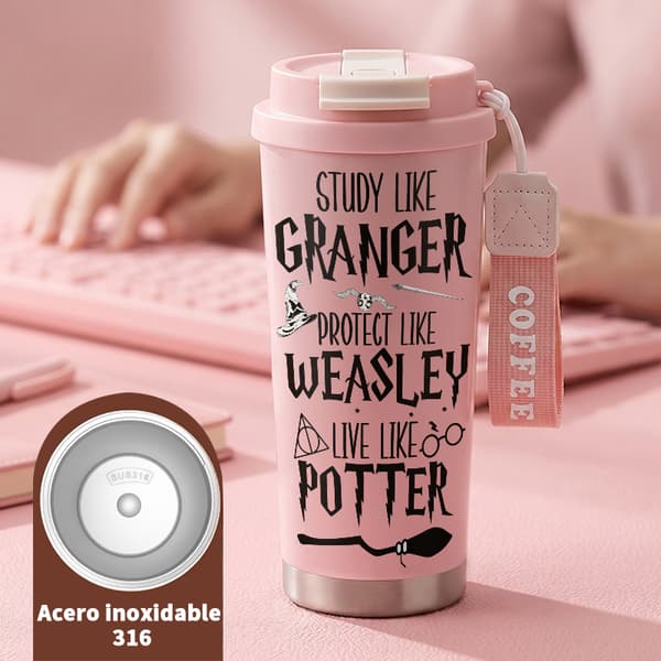 Kaffetermokande 500 ml rustfrit stål farverigt design Pink