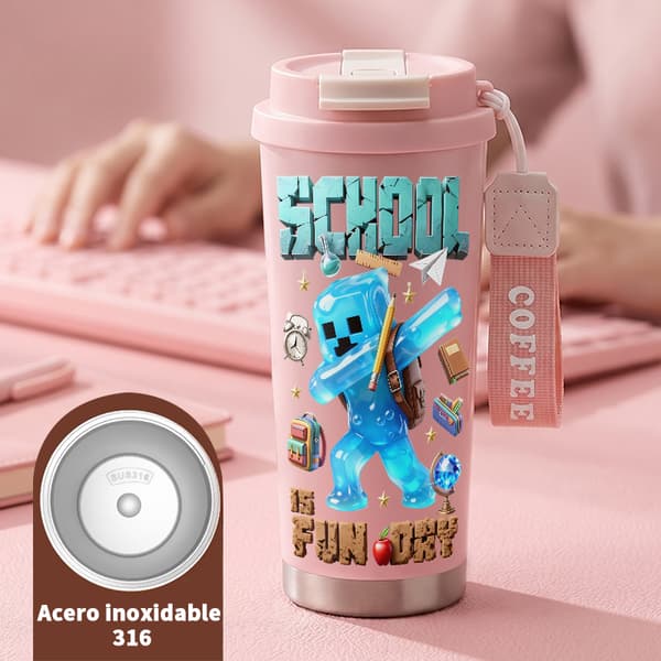 Kaffetermos 500ml Rustfritt Stål Militær Design Pink
