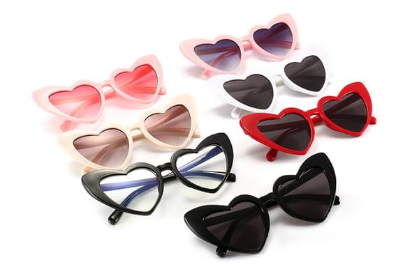 Retro hjerteformede solbriller dame overdimensionerede UV400 Sort one size,y