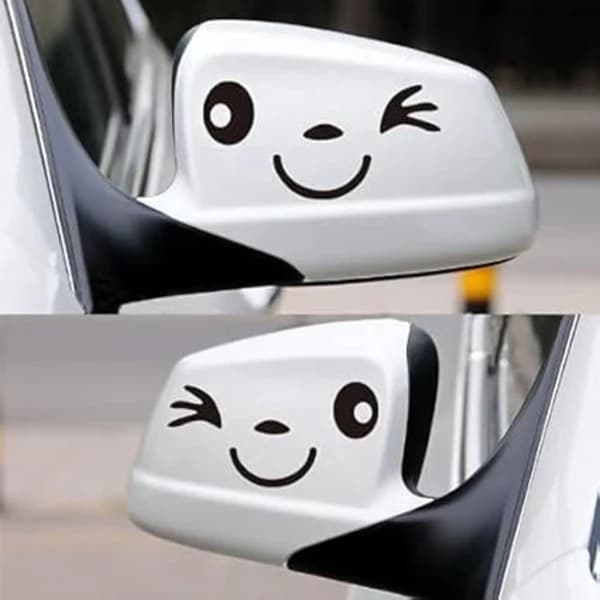 Bilspejlsmærkater, blinkende smiley, sjove, søde og glade, A