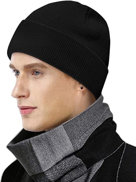 Vinterlue for menn og kvinner, ullue, svart, klassisk design, M