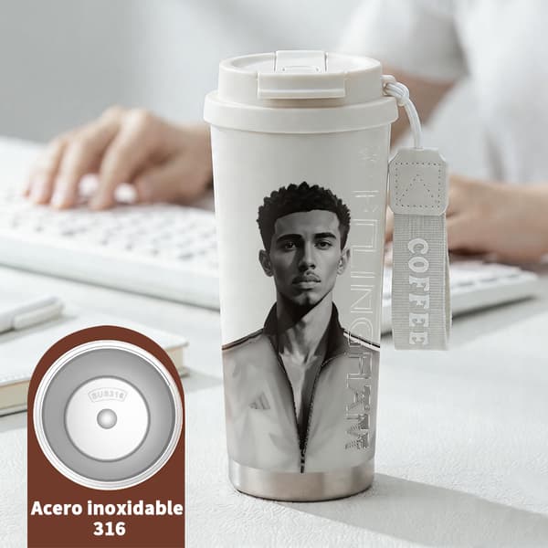 Bärbar kaffetermos 500ml läckagesäker minimalistisk design, Isolerad kaffemugg, läckagesäker resemugg med lock White