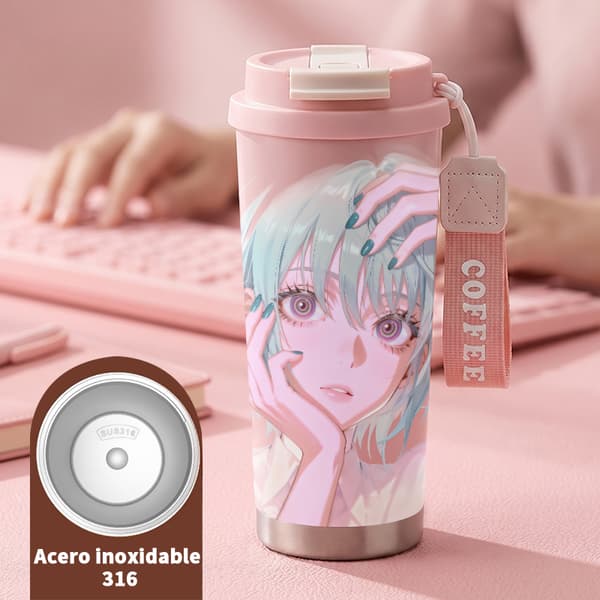 Kaffetermos 500ml Rostfritt Stål Trendig Design, Isolerad kaffemugg, läckagesäker resemugg med lock Pink