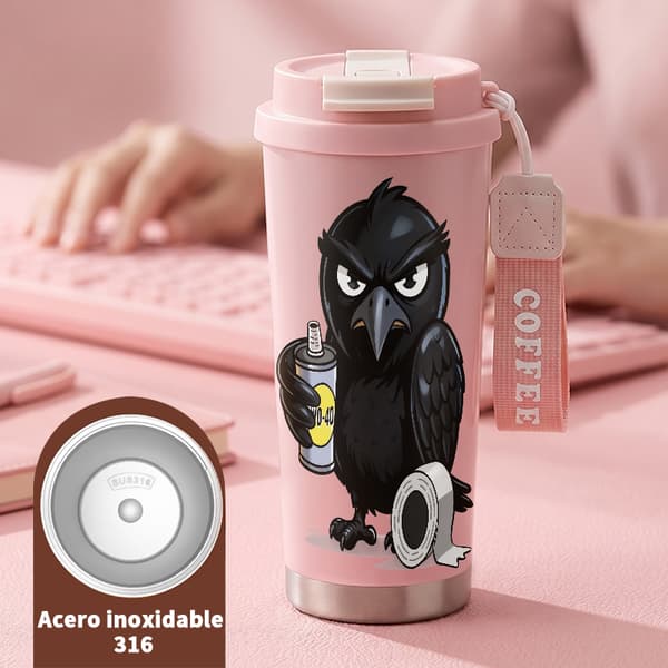 Termosmugg 500ml Rostfritt Stål Minimalistisk Design, Isolerad kaffemugg, läckagesäker resemugg med lock Pink