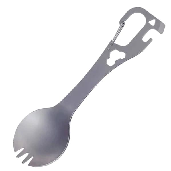 5 i 1 Rustfrit Stål Spork Camping Bestik med Ske Gaffel Kapselåbner, A
