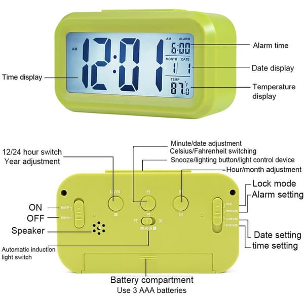 Digital väckarklocka, liten batteridriven kontorsklocka,