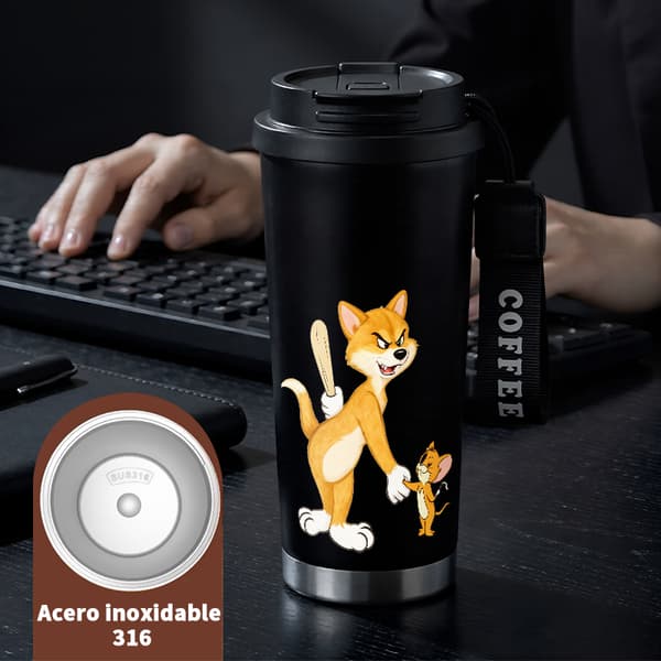 Kaffetermos 500ml Rostfritt Stål Juldesign, Isolerad kaffemugg, läckagesäker resemugg med lock Black