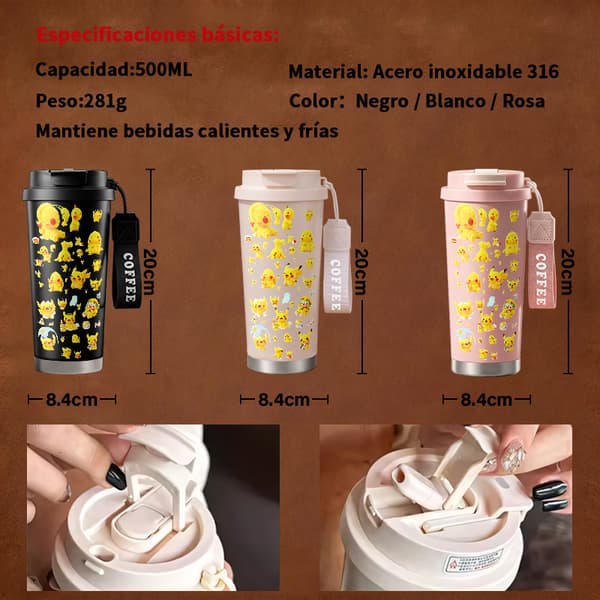 Kaffetermos 500ml Rostfritt Stål Festlig Design, Isolerad kaffemugg, läckagesäker resemugg med lock White