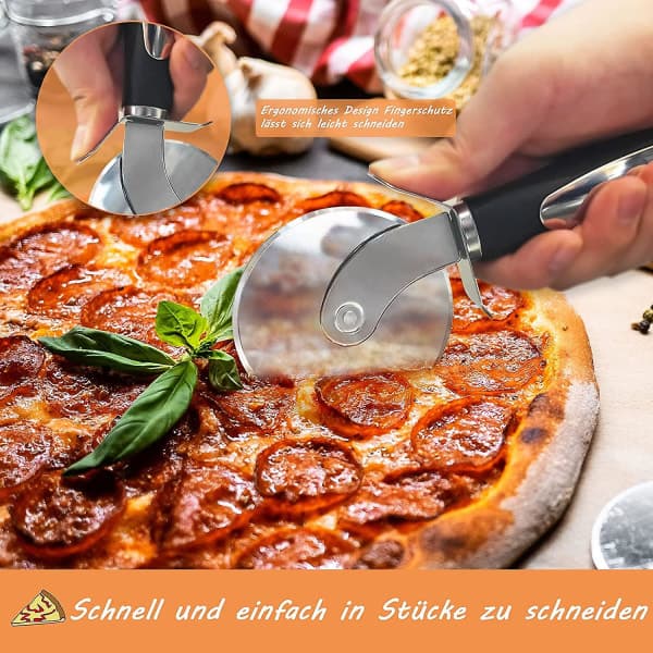 Pizzaskjærer, Pizzarulle i Rustfritt Stål, Høykvalitets Pizzakniv - Sett