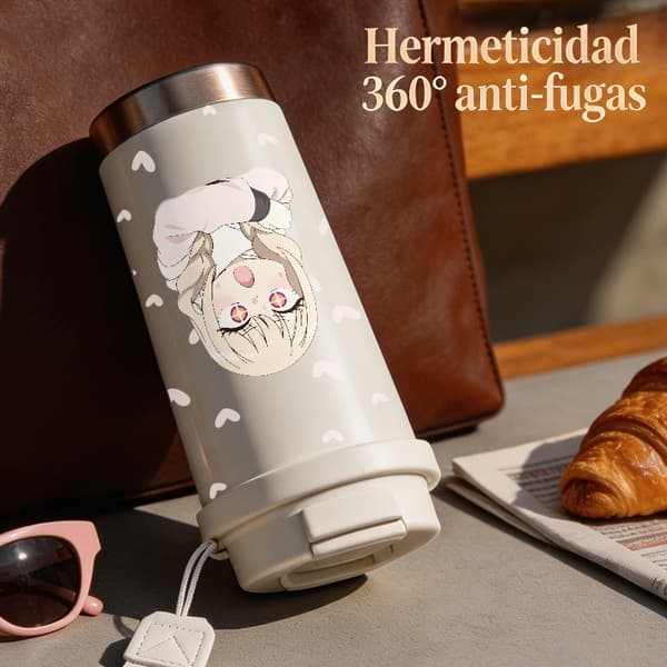 Kaffetermos 500ml Rostfritt Stål Djurmönster, Isolerad kaffemugg, läckagesäker resemugg med lock Black