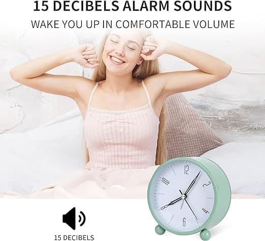 1 Styck Grön Tyst Analog Väckarklocka, Batteridriven Alarm