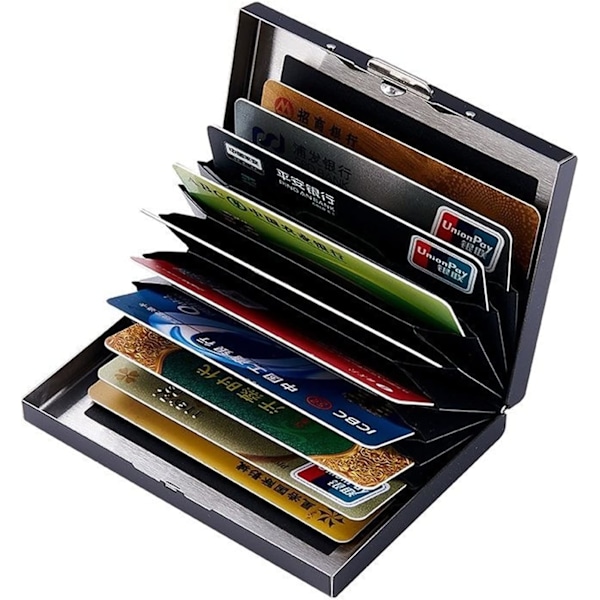 Card clip with compartment - RFID protection -Metal -Wallet black