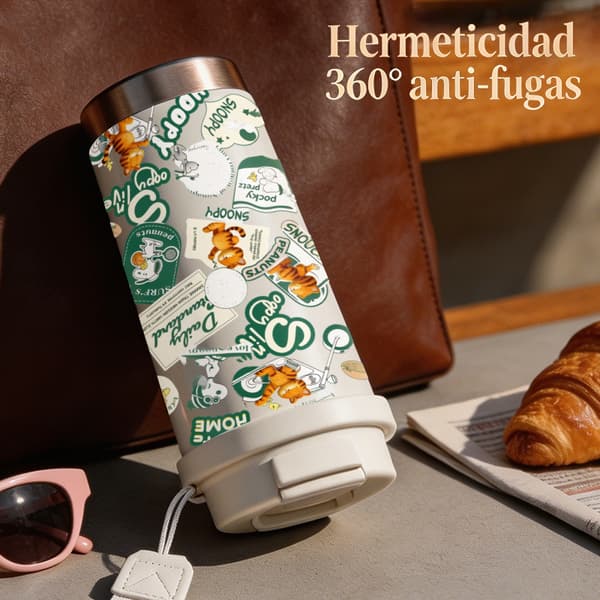 Kaffetermos 500ml Rostfritt Stål Festlig Design, Isolerad kaffemugg, läckagesäker resemugg med lock White