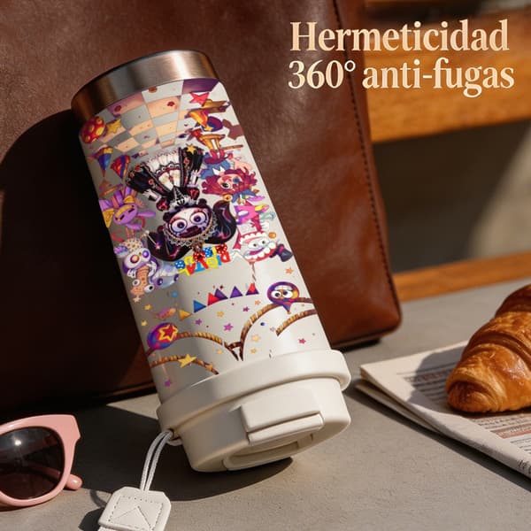 Kaffetermos 500ml Bärbar Djurmönsterdesign, Isolerad kaffemugg, läckagesäker resemugg med lock Black