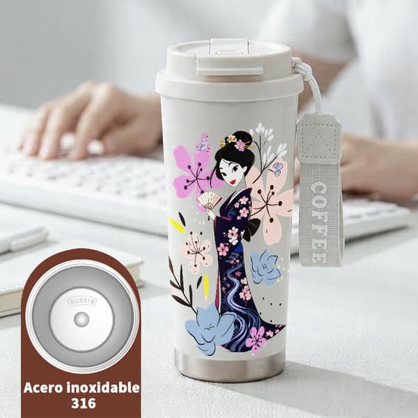 Kaffetermos 500ml Rostfritt Stål Juldesign, Isolerad kaffemugg, läckagesäker resemugg med lock White