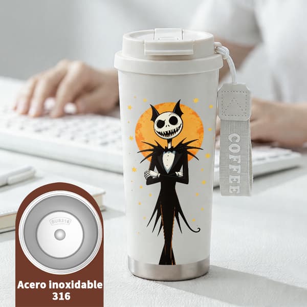 Termoskaffemugg 500ml 316 Rostfritt Stål Djurdesign, Isolerad kaffemugg, läckagesäker resemugg med lock White