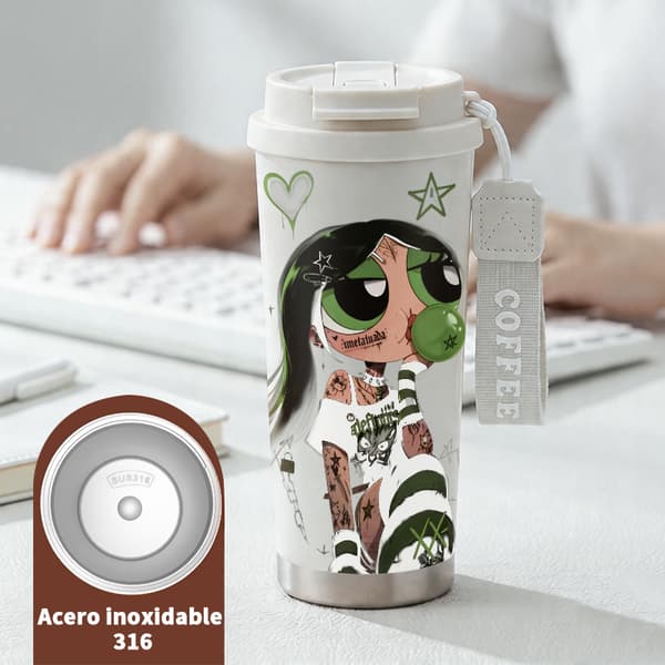 Termisk kaffekopp 500ml rustfritt stål anime-design White