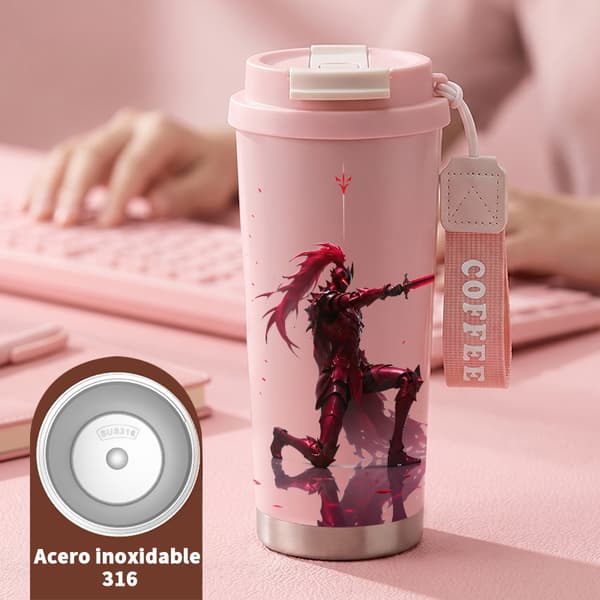 Kaffetermos 500ml Rostfritt Stål Minimalistisk Design, Isolerad kaffemugg, läckagesäker resemugg med lock Pink