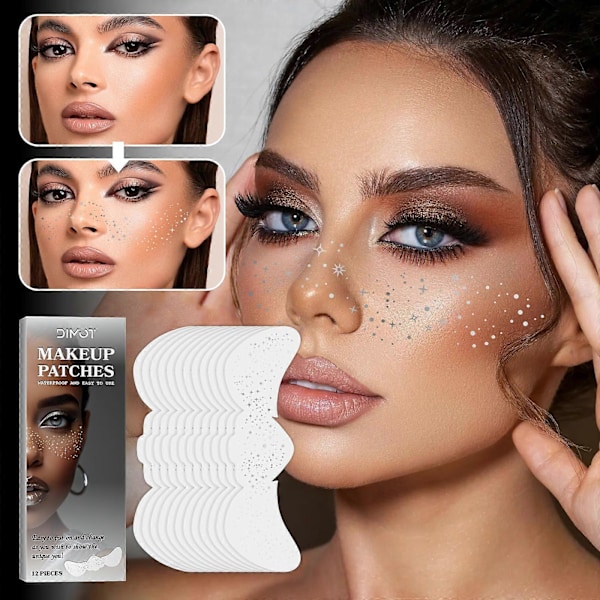12 stk Holografisk Multikrom Glitter Fregner Ansiktstatovering, Vanntett Glimmer Ansikts Glitter Flekker Lapper for Kvinner, Søt Stjerne Glitter Midlertidig T K1