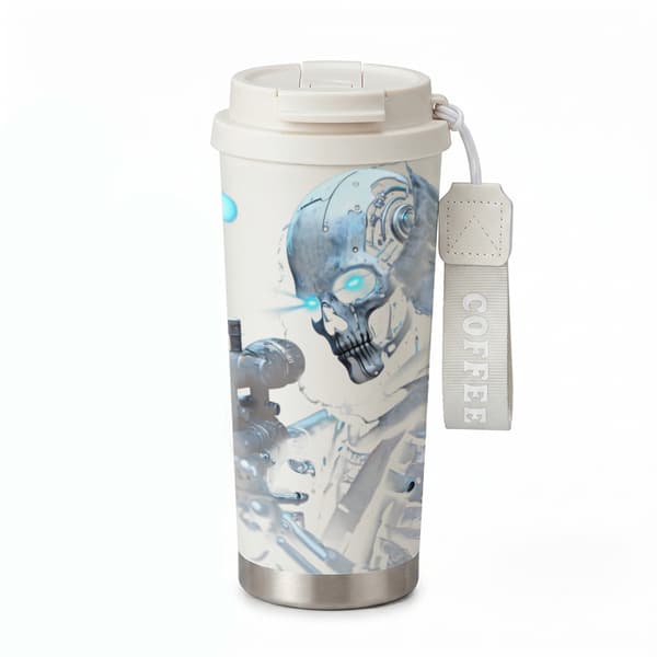 Bærbar kaffetermos 500 ml rustfritt stål trendy design White