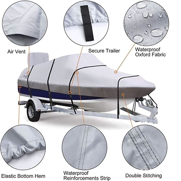 570*300cm Båtdeksle, Vanntett, Bærbar, Slitesterk, Grå Oxford-stoff, Til Yacht, Fiskebåt, Tri-Hull (16-18FT-V)