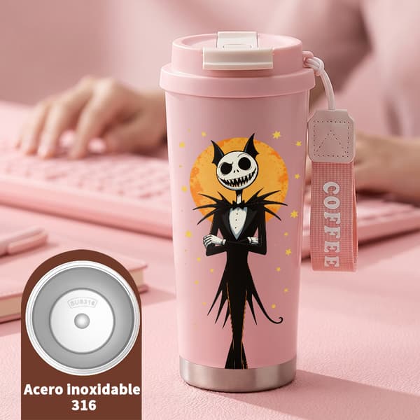 Termoskaffemugg 500ml 316 Rostfritt Stål Djurdesign, Isolerad kaffemugg, läckagesäker resemugg med lock Pink