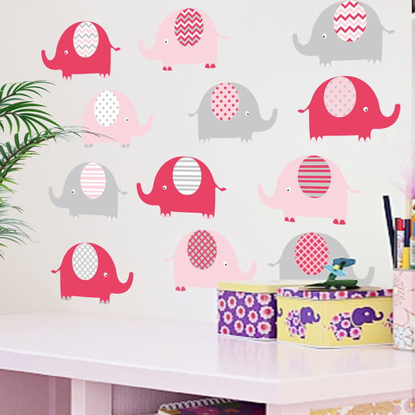 4 st Väggdekaler Liten Rosa Elefant Väggdekaler Mural