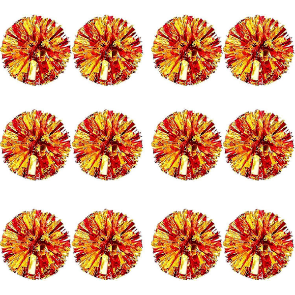 12 kpl Cheerleading Pom Pomit Lapsille, Metallinhohtoiset Folio Muovirenkaat Cheer Pom Pomit Pojille Large Red Gold