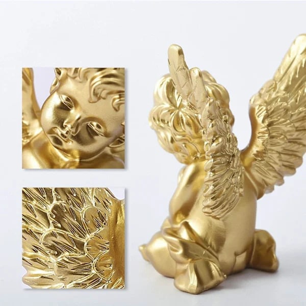 Sød Resin Engel Ornament Gave Til Fødselsdag Ins Stil Kreativ Bil Blød Ornament Ornament 4.25 Tommer 2 Stykker (Guld)