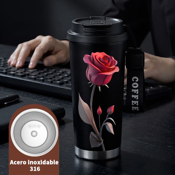 Kaffetermos 500ml Rostfritt Stål Djurdesign, Isolerad kaffemugg, läckagesäker resemugg med lock Black