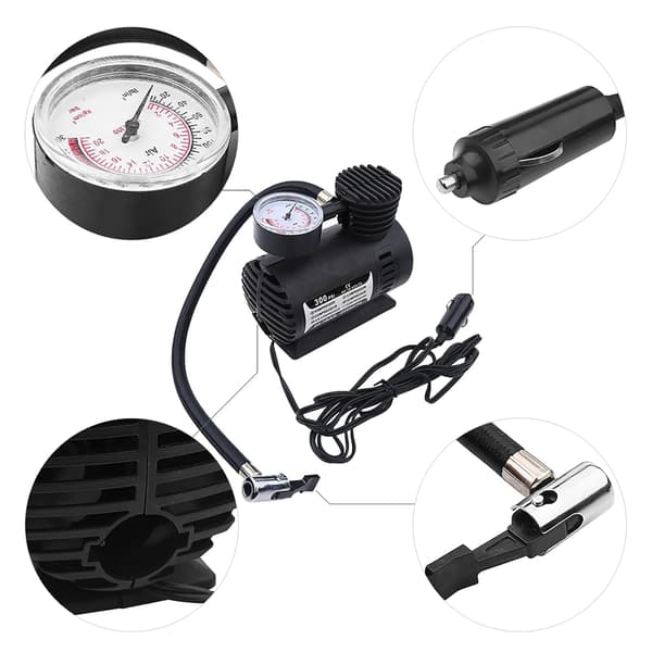 Bärbar Luftkompressor, 12V 300 PSI Elektrisk Luftkompressor Mini Däckpump med Tryckdetektor, Mini Bil In