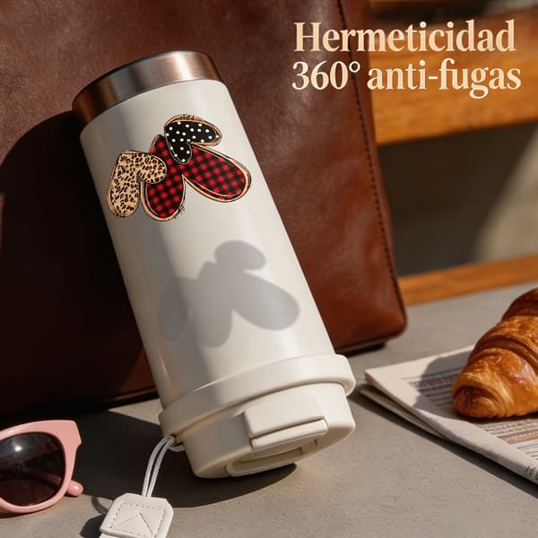 Termisk kaffemugg 500ml Miljövänlig Abstrakt Design, Isolerad kaffemugg, läckagesäker resemugg med lock White