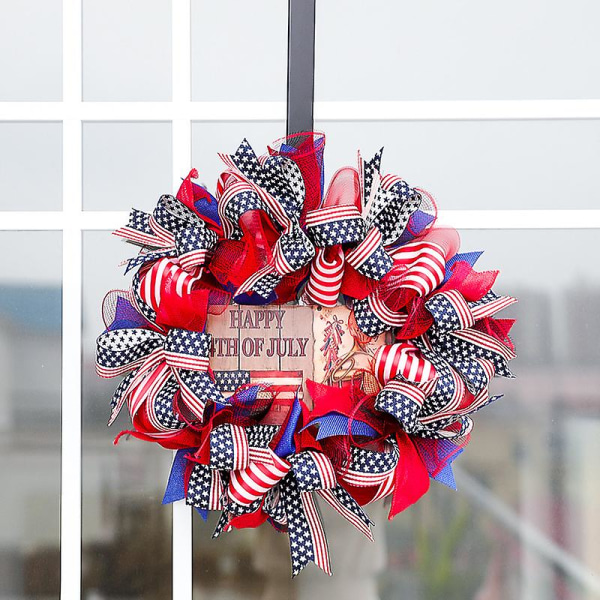 Dørhængninger Amerikanske flag på pind USA Americana dekorationer Polyester hoop guirlande Uafhængighedsdag Hjemmedekorationer Uafhængighedsdag