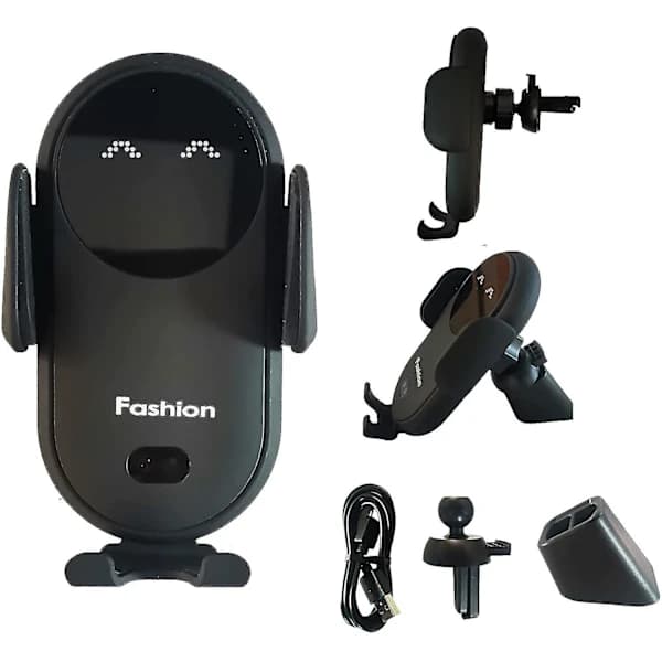 Smart Bil Trådløs Oplader Automatisk Sensor Telefonholder (sort),A