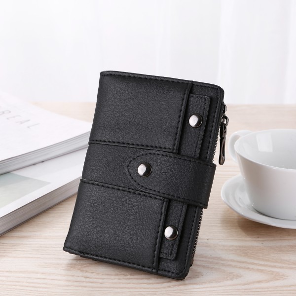 1 stycke svart kvinnlig kort PU-plånbok Myntväska multi