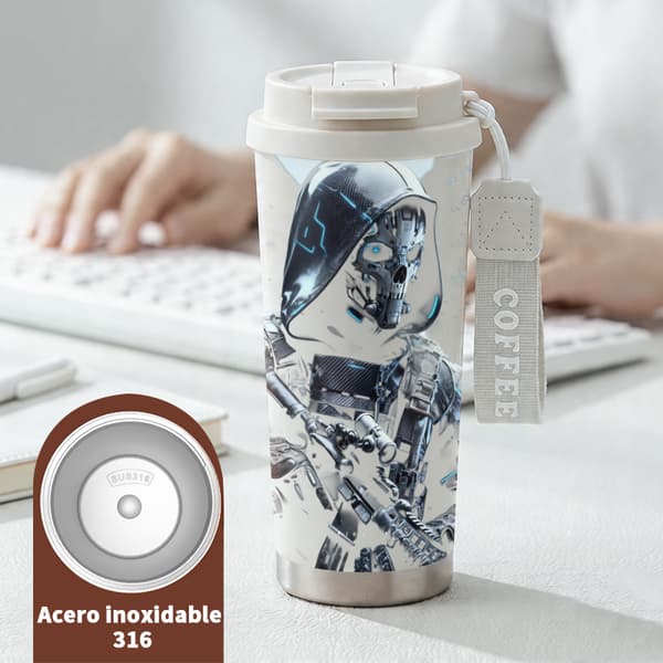 Termisk kaffekopp 500ml rustfritt stål abstrakt design White