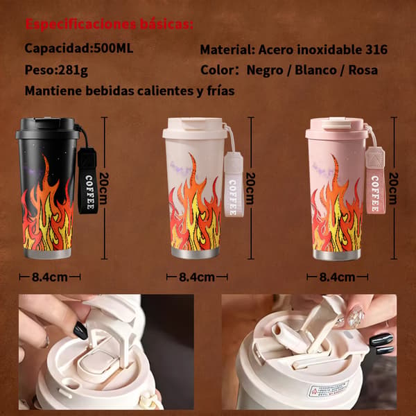 Kaffetermos 500ml Rustfritt Stål Dyredesign Black