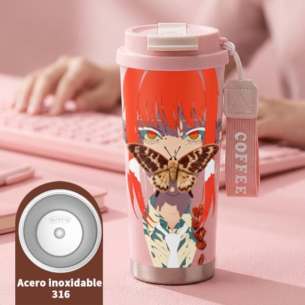 Termoskaffemugg 500ml Återanvändbar Söt Design, Isolerad kaffemugg, läckagesäker resemugg med lock Pink