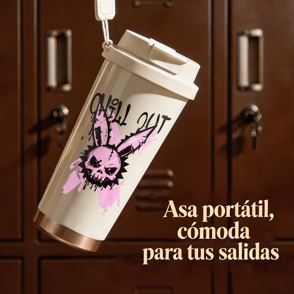Termosmugg 500 ml rostfritt stål juldesign, isolerad kaffemugg, läckagesäker resemugg med lock Pink