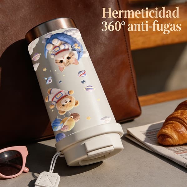 Kaffetermos 500ml Rostfritt Stål Abstrakt Design, Isolerad kaffemugg, läckagesäker resemugg med lock White