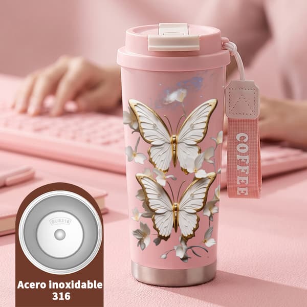 Kaffetermos 500ml 316 Rustfritt Stål Tegneseriedesign Pink