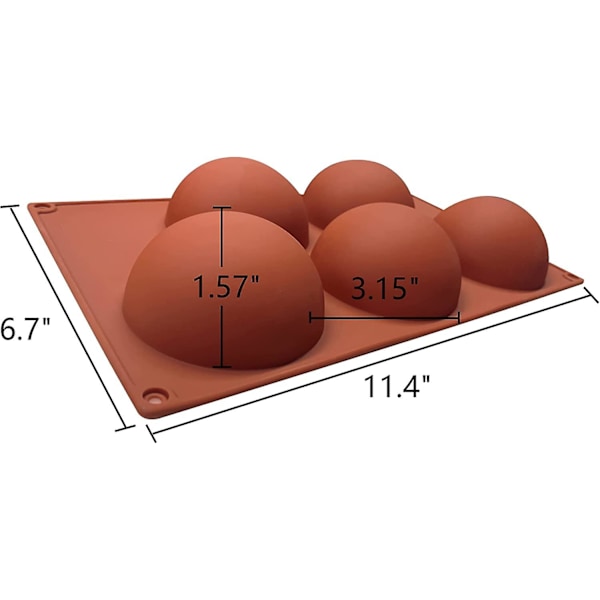 3 pakker halvkugleforme i silikone, 5 hulrums chokoladebombeform, halvkugleformet silikonebageform til fremstilling af varme chokoladebomber, kager, geléer,