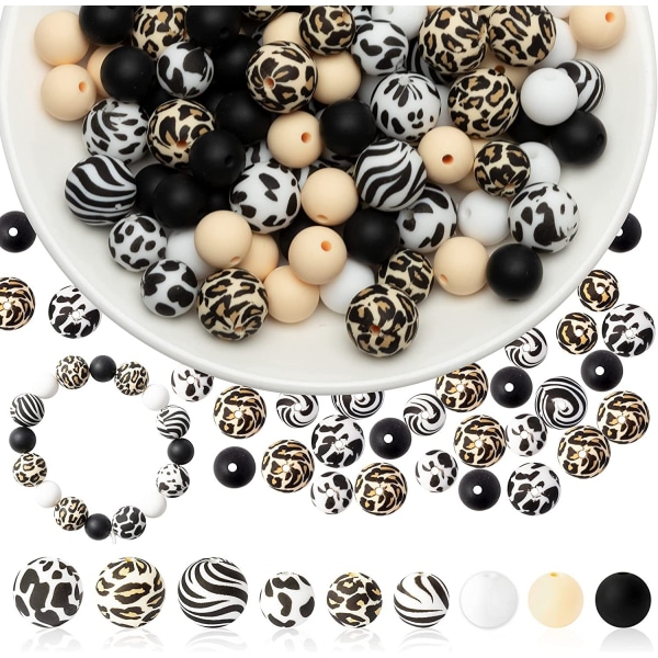 121 silikone perler sort og hvid leopard print perler vand